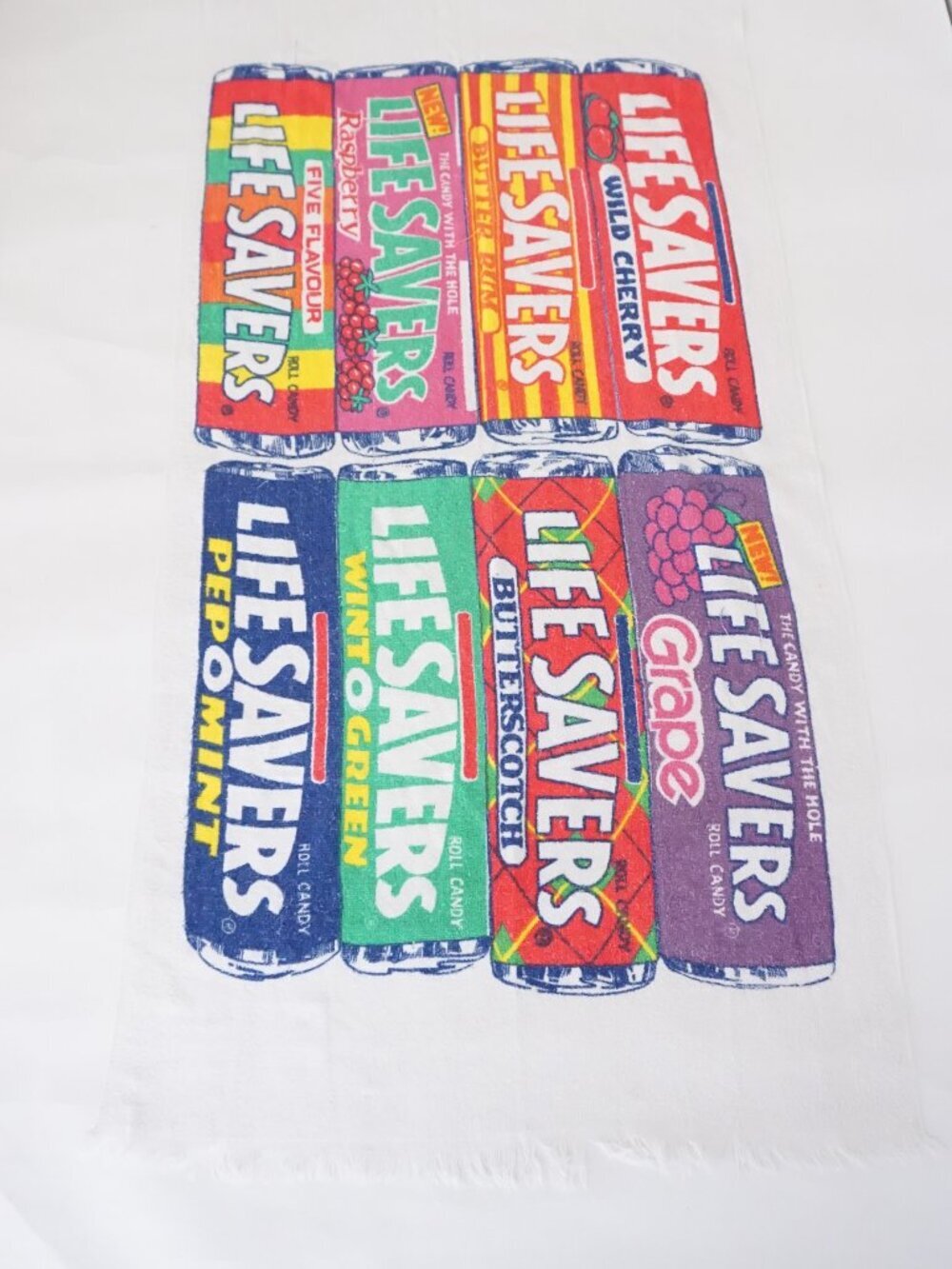 Vintage Lifesavers Candy Print Fringed Beach Blanket Made In Canada Collectible